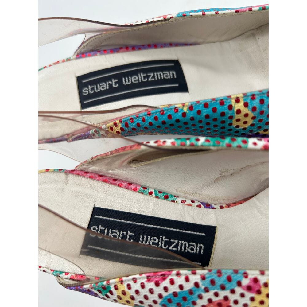 Stuart Weitzman Vintage 80s Pop Art Slingback Pumps 6.5 Colorful Retro Designer - Picture 4 of 15
